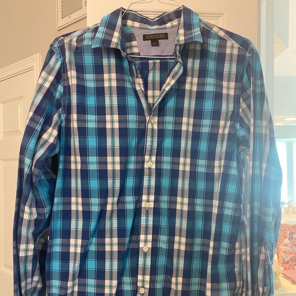 Men’s banana republic plaid button up shirt
